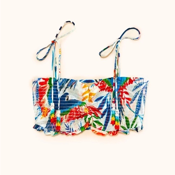 FARM Rio Tops - Farm Rio Macaw Wind Smocked Crop Top Beaded NEW​​​​